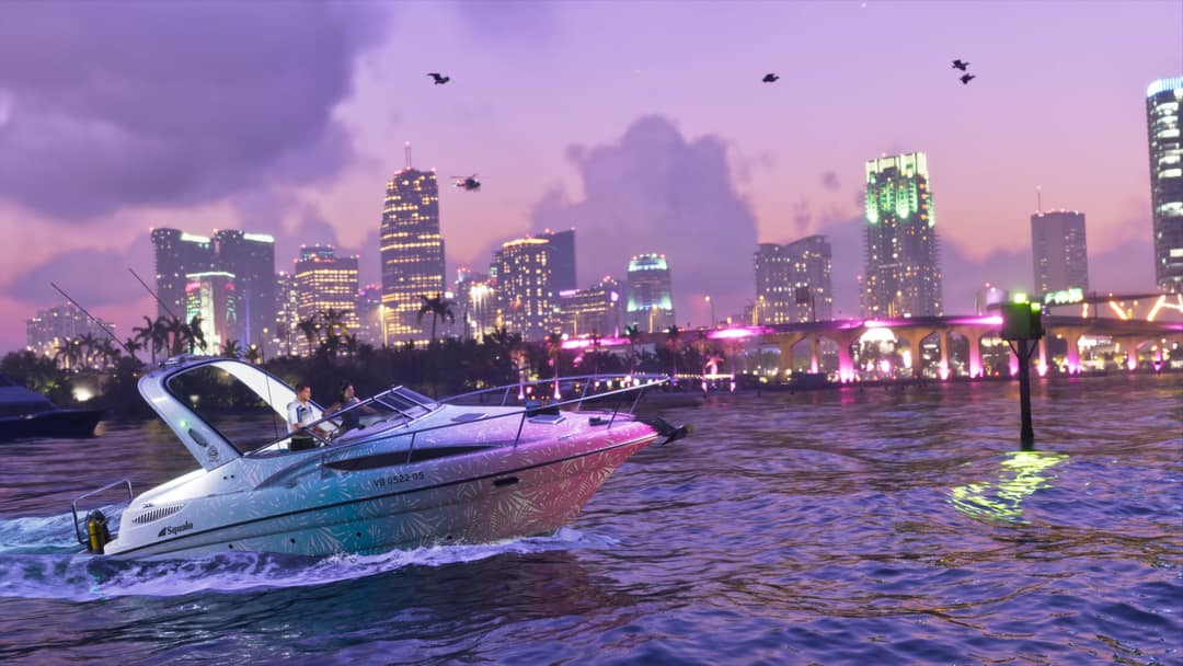 قایق‌سواری در غروب وایس سیتی — اسکرین‌شات رسمی GTA 6