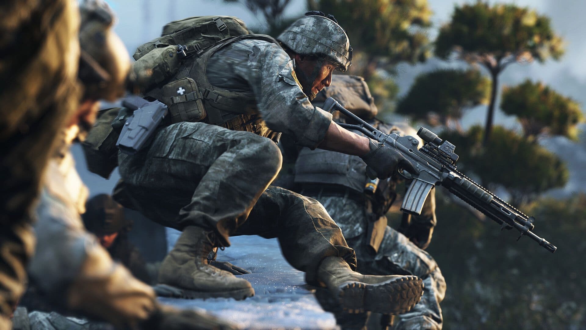 تیم عملیاتی در پوشش جنگل در Modern Warfare 4 (Call of Duty: Modern Warfare 4)