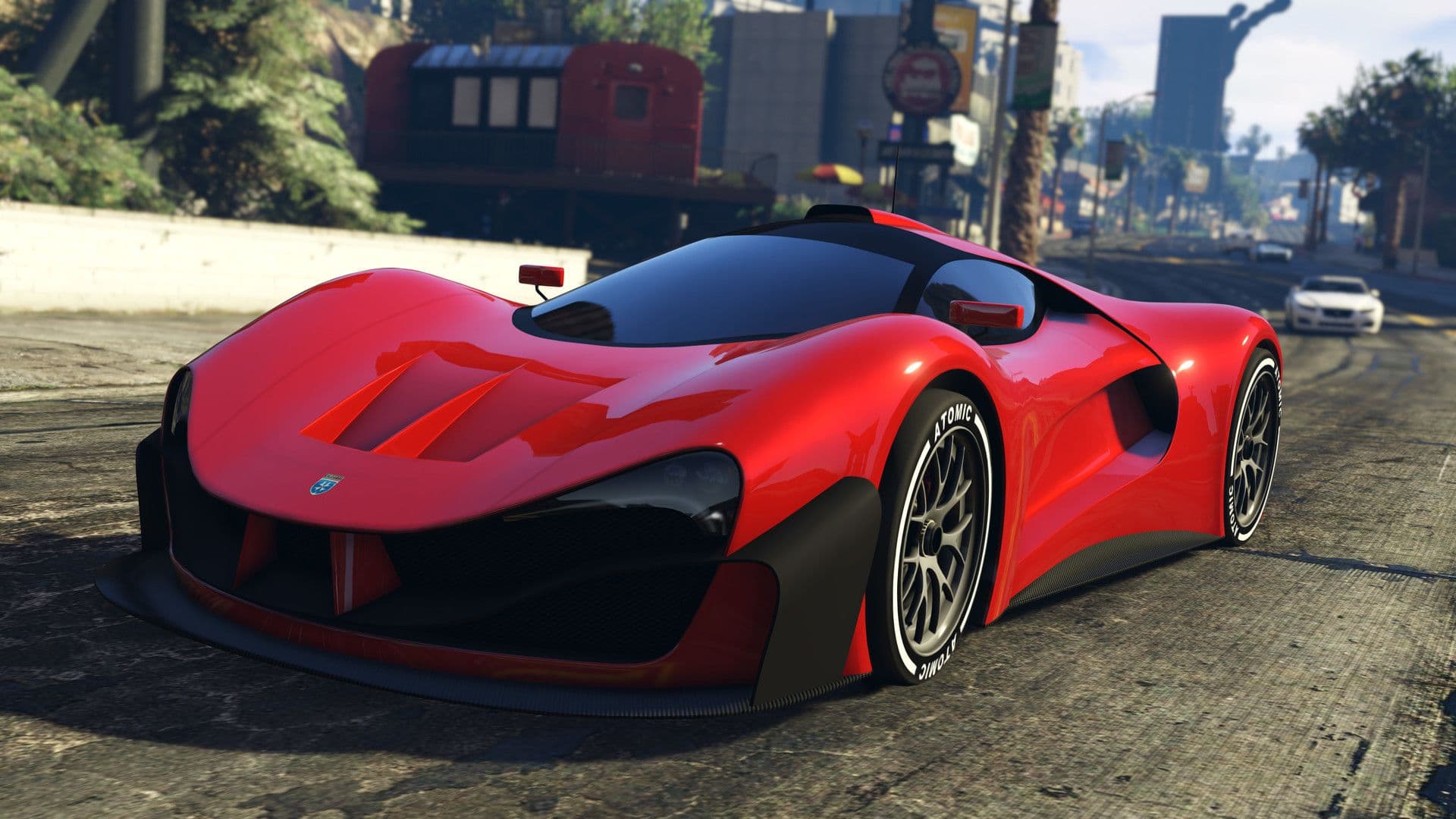 خودروی اسپرت قرمز در جاده‌های لس سانتوس؛ تصویر رسمی Grand Theft Auto V