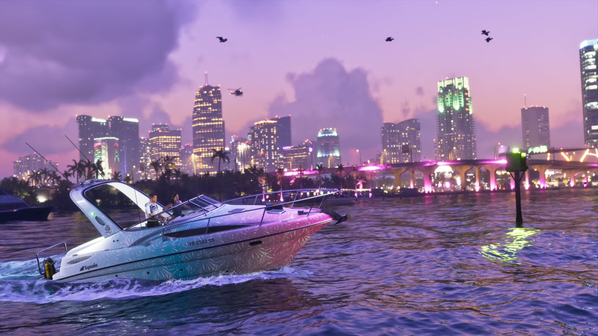 قایق‌سواری در غروب وایس سیتی — اسکرین‌شات رسمی GTA 6