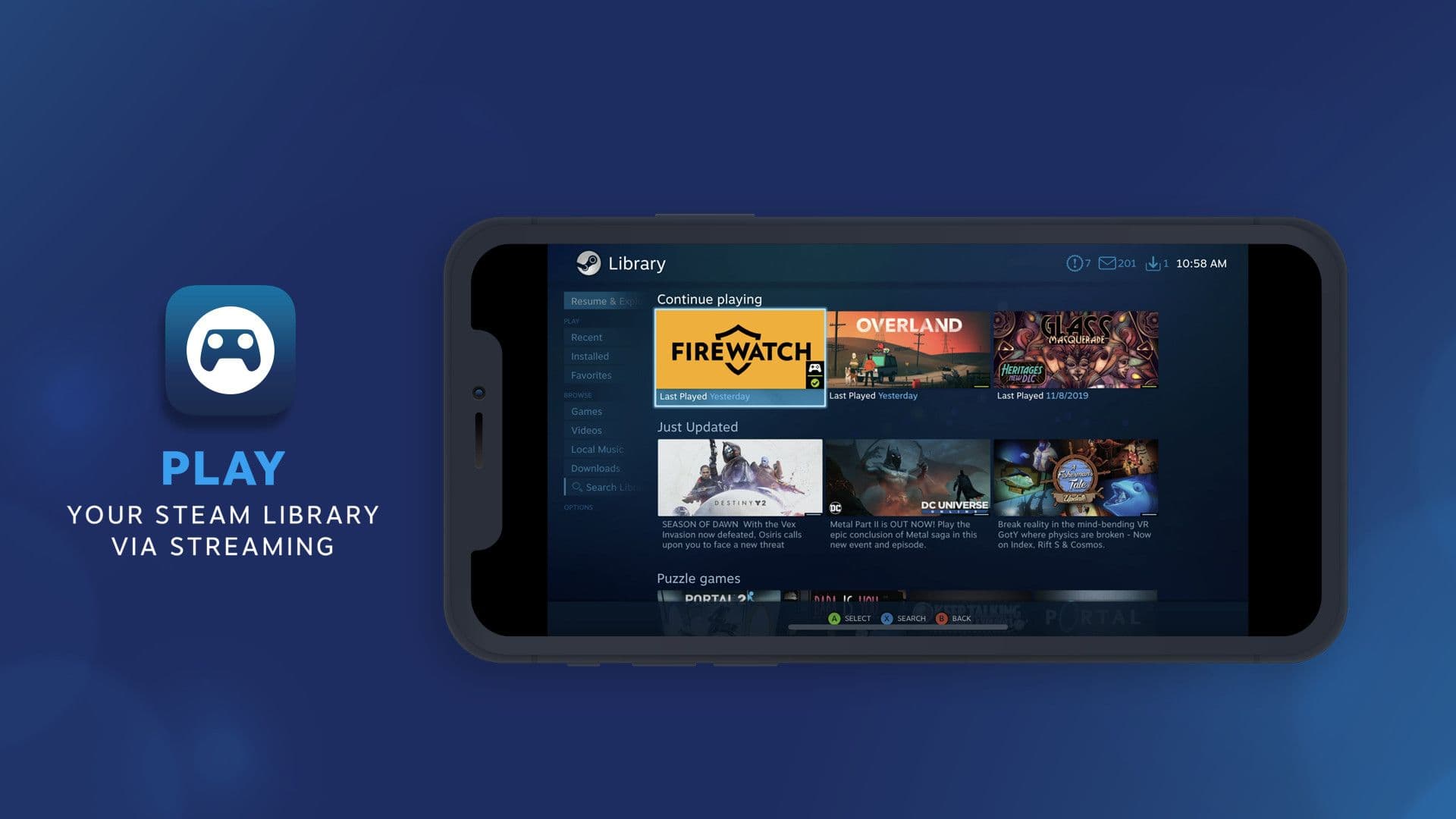 اجرای کتابخانه استیم روی گوشی با اپ Steam Link؛ تصویر رسمی Valve