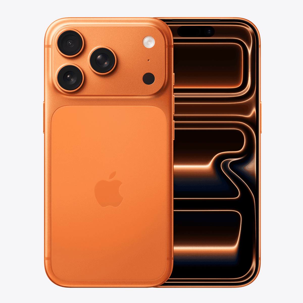 گوشی Apple iPhone 17 Pro رنگ نارنجی کیهانی از نمای پشت و جلو؛ تصویر رسمی اپل
