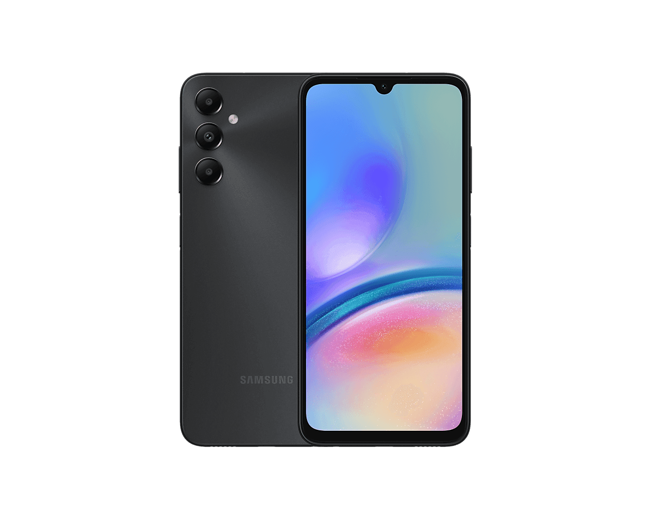 گوشی Samsung Galaxy A05s رنگ مشکی از نمای پشت و جلو؛ تصویر رسمی سامسونگ
